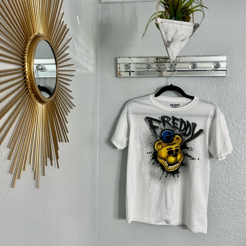 Boys Graphic T Shirt with Freddy Bear and Splatter paint design